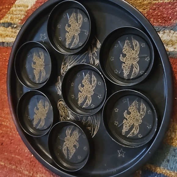 50's Ametican Eagle Mid-Century Black Gold Theme Metal Serving TrayCoasters set - Picture 2 of 6